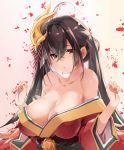  azur_lane breasts brown_hair commentary_request hair_between_eyes headgear highres huge_breasts japanese_clothes long_hair red_eyes sagging_breasts solo taihou_(azur_lane) thomasz 