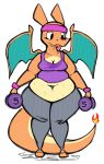  aimbot-jones anthro belly big_belly breasts charizard cleavage clothed clothing dragon exercise female fire headband navel nintendo overweight pants pok&eacute;mon pok&eacute;mon_(species) pok&eacute;morph scalie shirt solo sweat sweatband tank_top text thick_thighs valentina_(aimbot-jones) video_games weights wide_hips wings 
