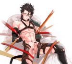  ahoge arms_behind_back black_hair bound censored chest erection fate/zero fate_(series) highres lancer_(fate/zero) male_focus mj_(cuzbien) mole mole_under_eye navel nipple_slip nipples penis pubic_hair solo yellow_eyes 