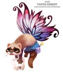  2018 anthro black_eyes brown_fur butterfly_wings clothed clothing cryptid-creations female ferret fur humor mammal mustelid open_mouth pun sigh simple_background skirt star tan_fur teeth tired tooth_fairy topless wand white_background wings 