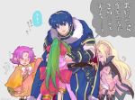  blue_eyes bracelet cape chiki circlet closed_eyes dress fa fire_emblem fire_emblem:_fuuin_no_tsurugi fire_emblem:_kakusei fire_emblem:_monshou_no_nazo fire_emblem_heroes green_eyes green_hair hug jewelry mamkute marth nono_(fire_emblem) pink_legwear pointy_ears ponytail qumaoto short_dress side_slit smile tears tiara translation_request 