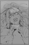  bleeding blood blood_on_face commentary_request drooling kantai_collection long_hair long_sleeves monochrome naganami_(kantai_collection) open_mouth ryona saliva solo_focus strangling tears teeth tongue torichamaru 