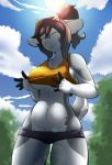  anthro breasts cervine clothed clothing female hair mammal munks_(artist) outside smile solo standing thick_thighs under_boob wide_hips 