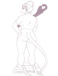  anthro butt clothed clothing dewclawpaw female greyscale mammal monochrome mouse pants_down partially_clothed rodent smile solo standing tools wrench 
