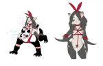  2018 band-aid bandage bear black_fur blush bound breasts cat collar domination english_text feline female female_domination fur grey_hair hair mammal nipples panda pubes pussy riding rope rope_bondage rope_harness shebeast speech_bubble text white_fur 