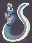  1girl 4139 blue_hair eel female full_body maid_headdress mermaid monster_girl original smile solo webbed_hands 