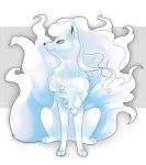  alolan_ninetales blue_eyes blue_fur commentary_request dated fox lassie multiple_tails ninetales no_humans pokemon pokemon_(creature) pokemon_(game) pokemon_sm regional_variant simple_background solo tail white_fur 