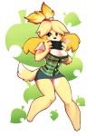  2018 animal_crossing anthro big_breasts blonde_hair breasts canine cleavage clothed clothing digital_media_(artwork) dog female hair hi_res holding_object isabelle_(animal_crossing) looking_at_viewer mammal miniskirt nintendo nintendo_switch panties rainbowscreen shih_tzu skirt solo tiny_feet underwear video_games 