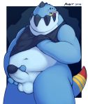  2018 anthro balls belly blush capcom clothed clothing digital_media_(artwork) dodogama erection humanoid_penis looking_at_viewer mabit male monster_hunter navel nude overweight overweight_male penis smile solo standing thick_thighs video_games 