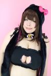  1girl asian breasts brown_hair cat_cutout cat_lingerie fat huge_breasts luu_(cosplayer) meme_attire photo solo 