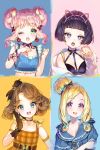  :d ;o animal_ears bangs black_bow blonde_hair blue_bow blue_eyes blue_shirt blunt_bangs blush bow breasts brown_bow brown_dress brown_gloves brown_hair cat_ears cherrypin choker crop_top double_bun dress earrings eyebrows_visible_through_hair fake_animal_ears gloves green_eyes hair_bow hair_bun hairband hands_up jewelry long_hair long_sleeves multiple_girls one_eye_closed open_mouth original paw_pose pink_hair pink_hairband plaid plaid_bow plaid_dress purple_choker purple_eyes purple_hair shirt short_hair short_sleeves side_bun sidelocks sleeveless sleeveless_dress sleeves_past_wrists small_breasts smile swept_bangs white_shirt 