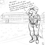  ... 2018 anthro armor army big_breasts black_and_white breasts canine clothed clothing comic dialogue english_text female fox helmet invalid_background mammal monochrome peggy_patterson savagelyrandom soldier solo sweat text uniform 