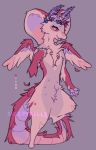  anthro antlers azukipuddles chest_tuft feathered_wings feathers feelers female flat_chested flower fluffy fur hood horn hybrid mammal multi_nipple nipples paws pink_eyes plant reptile scalie simple_background sleepygills snake solo spread_wings standing tuft wings 