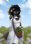  2018 anthro black_hair black_nose breasts canine clothed clothing day digital_media_(artwork) dog female hair mammal outside pale_eyes solo standing viga 