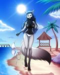  2018 agatha_vulpes anthro beach bikini breasts clothing female fur hair himera_art looking_at_viewer mammal nipples seaside smile solo summer swimsuit 