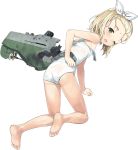  ass bare_arms bare_shoulders barefoot blonde_hair feet from_behind full_body green_eyes hairband i-504_(kantai_collection) jiji kantai_collection looking_back luigi_torelli_(kantai_collection) medium_hair official_art old_school_swimsuit one-piece_swimsuit one_eye_closed open_mouth school_swimsuit soles solo swimsuit toes torn_clothes torn_swimsuit transparent_background white_hairband white_swimsuit 