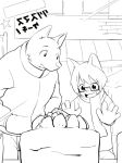  2013 4:3 blush cake canine cat dog eyewear feline food glasses male mammal manmosu_marimo outside shota_feline_(marimo) white_canine_(marimo) 