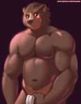  2018 anthro bear big_muscles brown_eyes brown_fur brown_nose fur male mammal muscular muscular_male navel nipples nude shiuk solo standing towel 