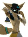  2018 ankh anubis canine chest_fur cosplay deity ear_piercing egyptian_clothing fennec fox half-closed_eyes inner_ear_fluff inviting jewelry male mammal mask muscular muscular_male necklace pakyart15 paladins piercing pip_(paladins) pubes ring signature simple_background smile smirk solo white_background 