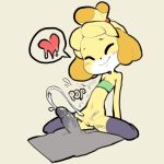  &lt;3 animal_crossing anthro blonde_hair bottomless canine clothed clothing cum cumshot dog duo ejaculation eyes_closed female hair isabelle_(animal_crossing) itsunknownanon leggings legwear long_ears looking_pleasured male male/female mammal navel nintendo orgasm penis pictographics pussy sex shih_tzu simple_background solo_focus sound_effects speech_bubble tube_top video_games 