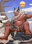  anthro balls barazoku beads beard blush body_hair braided_hair chest_hair clothing cum dragon eastern_dragon erection facial_hair fundoshi hair horn japanese_clothing kemono looking_at_viewer male mature_male moziqiao musclegut navel nipples old one_eye_closed pecs penis pipe poking_out red_body retracted_foreskin scalie seth_(artist) smoke smoking solo uncut underwear whiskers white_hair wink 