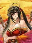  azur_lane bare_shoulders black_hair breasts brown_hair cleavage commentary edobox eyebrows_visible_through_hair hair_between_eyes huge_breasts japanese_clothes large_breasts long_hair open_mouth red_eyes taihou_(azur_lane) 