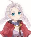  blue_eyes braid breasts capelet cleavage closed_mouth commentary_request eponine_(fire_emblem_if) fire_emblem fire_emblem_if hairband jurge long_hair medium_breasts simple_background solo twin_braids white_background white_hair 