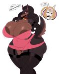  5_fingers anthro areola armwear big_breasts big_butt blush breasts brown_fur brown_hair butt canine clothed clothing collar dog female fur garter_straps hair huge_breasts huge_butt laverne_(sssonic2) legwear long_hair makeup mammal pussy smile smirk sssonic2 text thick_thighs thigh_highs yellow_eyes 