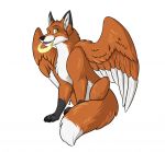  2018 ambiguous_gender amocin angel black_nose canine claws digital_media_(artwork) fangs feathered_wings feathers feral fox fur halo looking_at_viewer mammal open_mouth simple_background smile solo teeth toe_claws white_background wings 