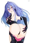  1girl artist_request ass ass_grab bare_shoulders blue_hair blush breasts choujigen_game_neptune come_hither compile_heart deep_skin elbow_gloves from_behind gloves huge_ass idea_factory iris_heart kami_jigen_game_neptune_v large_breasts leaning leaning_forward long_hair looking_at_viewer naughty_face neptune_(series) open_mouth purple_eyes pururut shiny shiny_hair shiny_skin sideboob smile solo thighhighs thong 