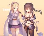  :d ^_^ bangs bare_shoulders beige_background black_gloves blonde_hair blue_eyes blue_hairband blue_jacket blue_skirt breasts brown_hair brown_legwear cape character_name cleavage closed_eyes closed_mouth collarbone commentary_request eyebrows_visible_through_hair facing_viewer girls_frontline gloves hair_between_eyes hairband highres jacket k-2_(girls_frontline) lee_seok_ho long_hair medium_breasts multiple_girls navel off_shoulder one_side_up open_mouth panties panties_under_pantyhose pantyhose pleated_skirt showgirl_skirt signature skirt smile striped suomi_kp31_(girls_frontline) tears thighband_pantyhose thighhighs underwear vertical-striped_skirt vertical_stripes very_long_hair white_cape white_gloves white_jacket white_legwear 