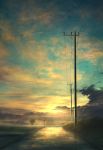  cloudy_sky highres mks no_humans original outdoors power_lines railing road road_sign scenery sign sky sunlight sunset telephone_pole tree 