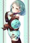  bare_shoulders bob_cut braid brown_eyes chocolate_mint crown_braid elbow_gloves food garter_straps gloves green_hair hair_ornament hairclip highres ice_cream ice_cream_cone koko_ne_(user_fpm6842) mint mole mole_under_mouth original personification side_slit smile smirk thighhighs 