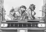  50s canine car chevy clothing cougar downtown feline fox greyscale group hunglee impala_(brand) male mammal modern monochrome rat rodent suit vehicle 