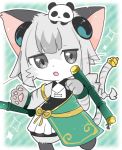  1girl cat cat_busters furry grey_eyes grey_hair japanese_clothes mizuiroribbon open_mouth solo stick 