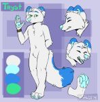  2014 arctic_fox blue_ears blue_tail canine cyan_nose cyan_pawpads fox fur green_eyes green_pupils hand_behind_back male mammal model_sheet nude pawpads raised_arm signature subdivisions tryst_(havensfire) two_tone_tail white_fur white_tail 