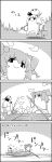  4koma boat bucket carrying_over_shoulder comic commentary_request fishing fishing_rod greyscale hair_bobbles hair_ornament hair_ribbon hairband highres holding_pole konpaku_youmu konpaku_youmu_(ghost) monochrome on_head onozuka_komachi pole punting ribbon short_hair sitting smile standing tani_takeshi touhou translation_request twintails water watercraft yukkuri_shiteitte_ne 