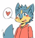  &lt;3 2016 anthro black_nose blue_eyes blue_fur blush canine cheek_tuft clothed clothing dog fur fur_markings head_tuft hoodie inner_ear_fluff male mammal markings motion_lines multicolored_fur open_mouth open_smile pictographics reaction_image saku1saya seiya_(saku1saya) shirt simple_background smile solo speech_bubble tailwag tan_fur tuft two_tone_fur white_background 