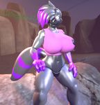  2018 big_breasts black_fur breasts button_(disambiguation) canine clothing enderpup female fur grey_fur hand_on_hip linkette(thatdoggolinkie) mammal panties purple_fur standing thatdoggolinkie underwear white_iris wide_hips 