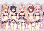  :3 adapted_costume alternate_costume apron bikini black_bikini black_bra black_gloves black_hair black_panties black_ribbon black_skirt blonde_hair blue_eyes blue_hair blush bra braid breasts brown_eyes brown_hair cameltoe character_name cleavage closed_mouth collarbone covered_nipples cowboy_shot detached_collar enmaided eyebrows_visible_through_hair fang feet_out_of_frame flipped_hair floral_background frilled_apron frilled_bikini frilled_skirt frills garter_belt gloves gradient_hair grey_background hair_between_eyes hair_flaps hair_ornament hair_ribbon hairclip hand_on_own_chest harusame_(kantai_collection) highres kantai_collection large_breasts lifted_by_self light_brown_hair long_hair looking_at_viewer looking_down maid maid_apron maid_bikini maid_headdress medium_breasts medium_hair multicolored_hair multiple_girls murasame_(kantai_collection) navel one_eye_closed open_mouth panties pink_eyes pink_hair pleated_skirt red_eyes remodel_(kantai_collection) revealing_clothes ribbon ringo_sui shigure_(kantai_collection) shiny shiny_skin shiratsuyu_(kantai_collection) side-tie_bikini side-tie_panties side_ponytail simple_background skindentation skirt skirt_lift small_breasts smile standing swimsuit thigh_gap thigh_strap twintails underboob underwear very_long_hair white_apron white_gloves wrist_cuffs yuudachi_(kantai_collection) 