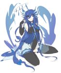  1girl blue_eyes blue_hair creatures_(company) game_freak gen_6_pokemon horns nintendo personification pokemon shikkoku_neko sitting solo xerneas 