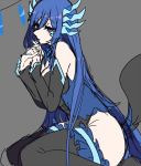  1girl blue_eyes blue_hair creatures_(company) game_freak gen_6_pokemon horns nintendo personification pokemon shikkoku_neko sitting solo tagme xerneas 