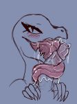  2018 anthro blush digital_media_(artwork) duo excessive_saliva eyelashes female humanoid_penis long_tongue looking_at_viewer male male/female nintendo open_mouth oral penis pok&eacute;mon pok&eacute;mon_(species) precum reptile salazzle saliva scalie simple_background thick_tongue tongue tongue_out ungulatr video_games 