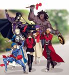  4girls ahoge anger_vein archer armor armored_dress artoria_pendragon_(all) bangs berserker black_gloves black_hair black_legwear black_skirt blonde_hair blue_bodysuit blue_hair blurry bodysuit bracer cape caster cloak coat commentary_request covering_ears dark_skin dark_skinned_male depth_of_field dizi dress drum erhu faceless fate/stay_night fate_(series) gauntlets gloves hair_bun hair_ribbon hood hooded_cloak instrument lancer long_hair long_skirt long_sleeves matou_sakura meme multiple_boys multiple_girls music parody pauldrons pink_footwear pipa_(instrument) playing_instrument ponytail purple_hair purple_ribbon red_coat ribbon saber short_hair shoulder_armor skirt suona thighhighs toosaka_rin trench_coat trumpet trumpet_boy twintails two_side_up white_hair yaoshi_jun zettai_ryouiki 