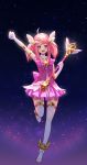 1girl alternate_costume alternate_hair_color alternate_hairstyle brooch choker earrings elbow_gloves full_body gloves hand_on_hip jewelry league_of_legends luxanna_crownguard magical_girl pink_hair solo standing star star_guardian_lux thighhighs tiara wand 