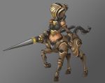  1girl centaur cyborg female full_body groin highres lance mask monster_girl muhut navel original polearm signature solo weapon 