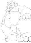  2018 anthro belly blush boar bulge clothing dekatanu gouryou humanoid_hands male mammal mohawk moobs navel nipples overweight overweight_male porcine solo tokyo_afterschool_summoners tusks underwear 