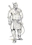  abs anthro argonian armor biceps claws damie_m facial_piercing horn looking_at_viewer male melee_weapon muscular muscular_male nose_piercing nose_ring pecs piercing scalie scar sketch smile solo standing sword the_elder_scrolls video_games weapon 