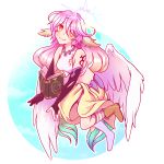  absurdres angel_wings arkay artist_request breasts bridal_gauntlets closed_mouth commentary crop_top cross english_commentary feathered_wings gradient_hair halo highres jibril_(no_game_no_life) large_breasts long_hair looking_at_viewer low_wings magic_circle midriff mismatched_legwear multicolored multicolored_eyes multicolored_hair navel no_game_no_life orange_eyes pink_hair shoes single_shoe smile solo symbol-shaped_pupils tattoo very_long_hair white_wings wing_ears wings yellow_eyes 