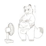 2017 anthro balls belly big_balls blush canine donguri humanoid_hands japanese_text male mammal overweight overweight_male penis solo tanuki text 